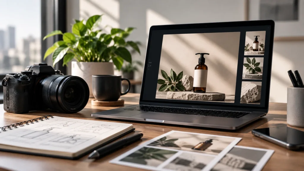 Espacio de trabajo para producción visual con IA aplicada a imágenes de marca