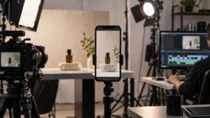 Producción de un video publicitario vertical para redes sociales en un estudio audiovisual